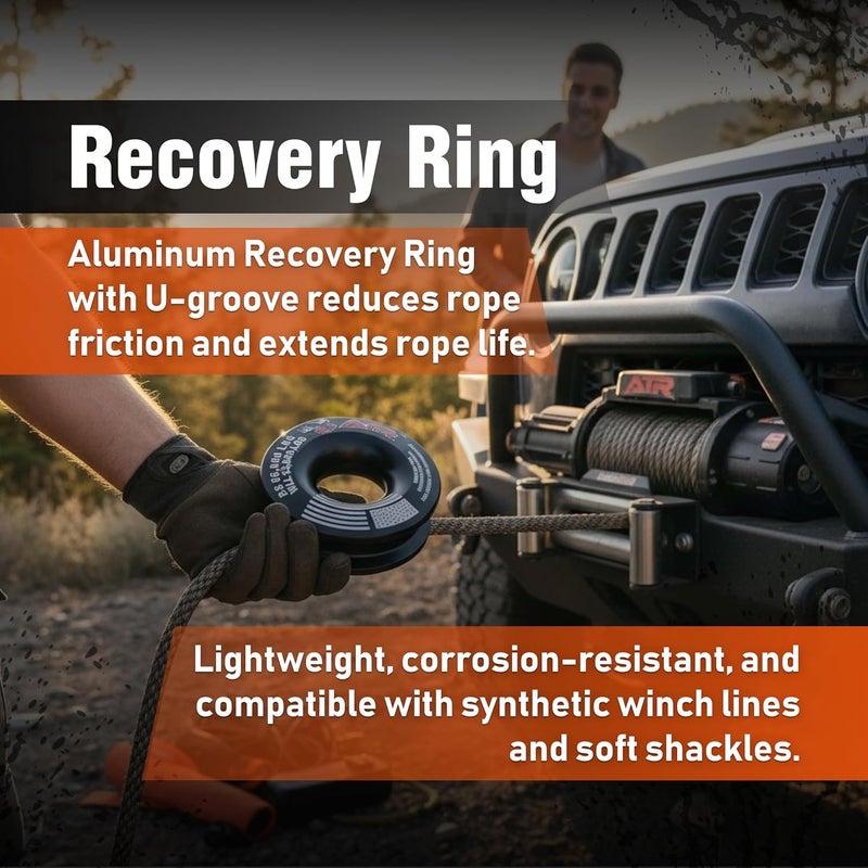 ATR Off-Road Recovery Kit – Tree Saver Strap 3.5”x8ft (36,000 lbs) + (2) ½”x24” Soft Shackles + Recovery Ring (66,000 lbs) – Heavy Duty Tow Strap Set for Truck, Jeep, SUV, 4x4, ATV - Image 5
